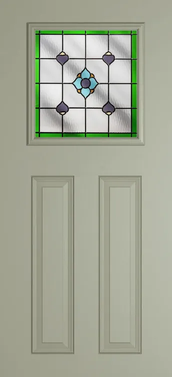 Paris composite door in Pebble Grey with Dorchester Green glass