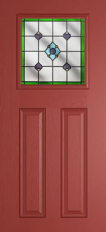 Paris composite door in Red with Dorchester Green glass