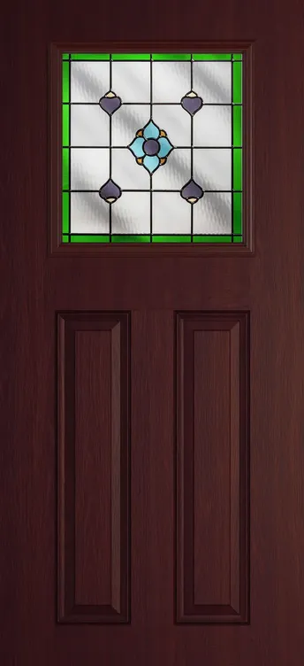 Paris composite door in Rosewood with Dorchester Green glass
