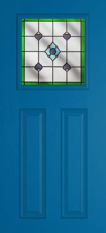 Paris composite door in Signal Blue with Dorchester Green glass