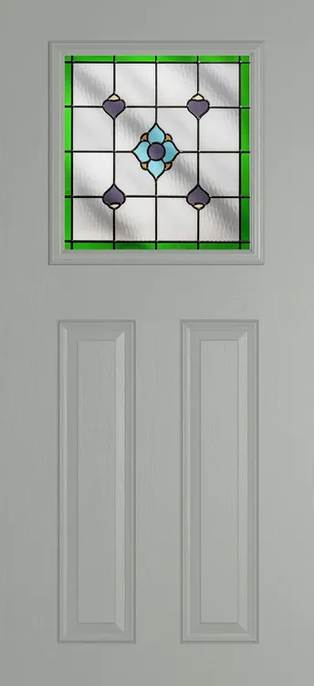 Paris composite door in Silver Grey with Dorchester Green glass