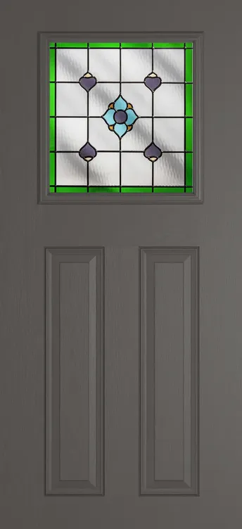 Paris composite door in Slate Grey with Dorchester Green glass