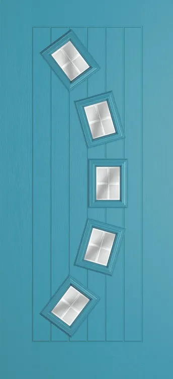 Porto composite door in Light Blue with Linear glass