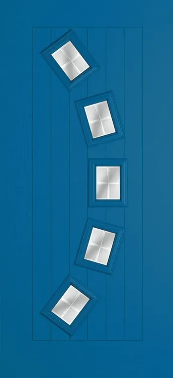 Porto composite door in Signal Blue with Linear glass