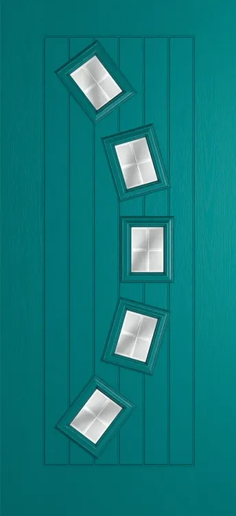 Porto composite door in Teal with Linear glass