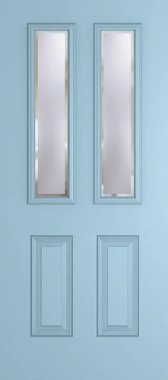 Rome 2 composite door in Duck Egg Blue with Kensington glass