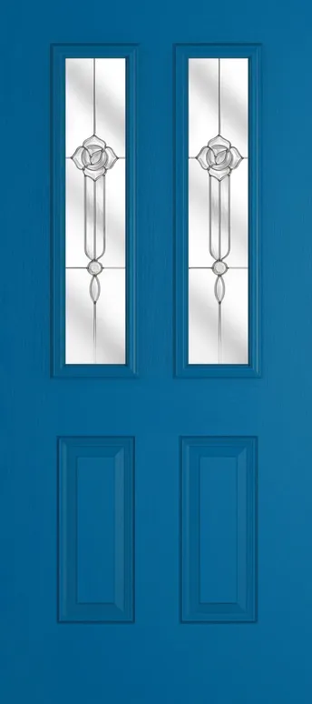 Rome 2 composite door in Signal Blue with Crystal Flowers glass