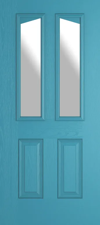 Rome Angle composite door in Light Blue with Satin glass
