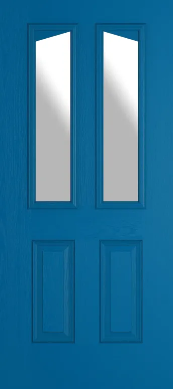Rome Angle composite door in Signal Blue with Satin glass