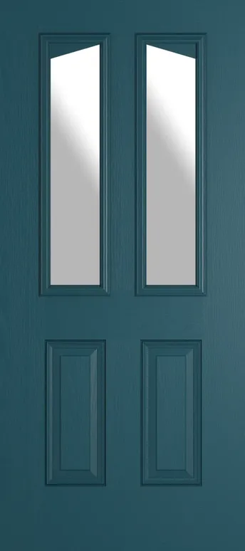 Rome Angle composite door in Tranquil Blue with Satin glass