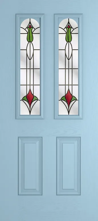 Rome Arch composite door in Duck Egg Blue with Beaumont glass
