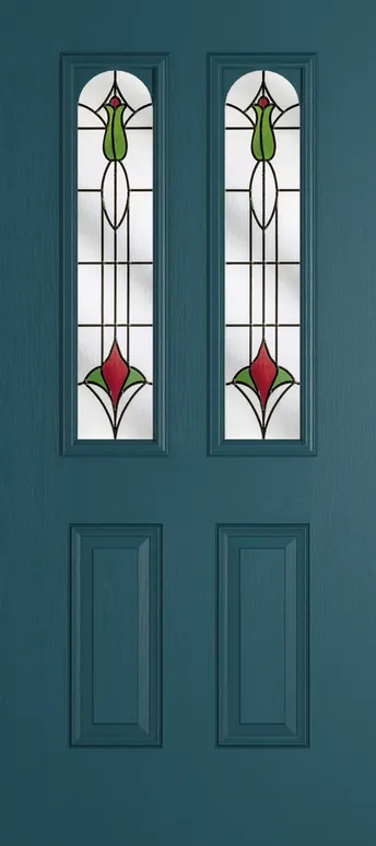 Rome Arch composite door in Tranquil Blue with Beaumont glass
