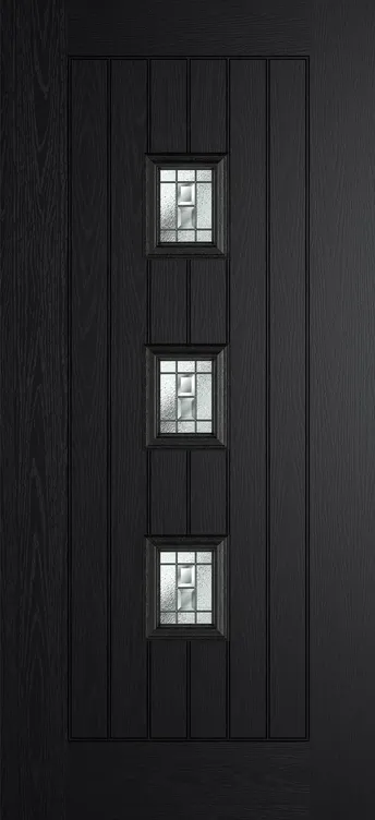 Rotterdam composite door in Black with New Orleans glass