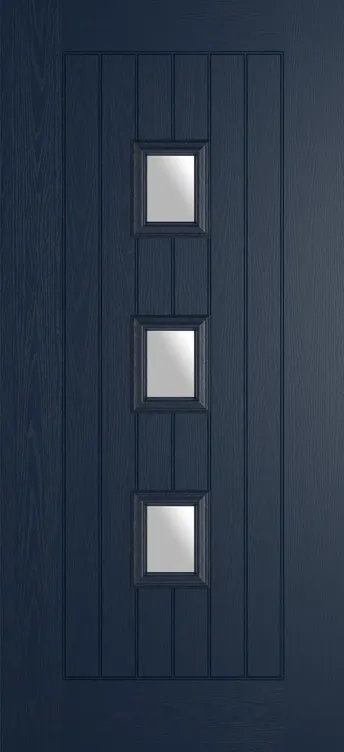Rotterdam composite door in Blue with Satin glass