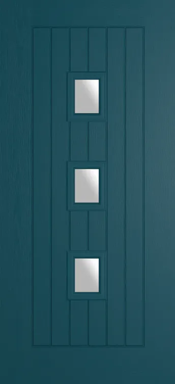 Rotterdam composite door in Tranquil Blue with Satin glass