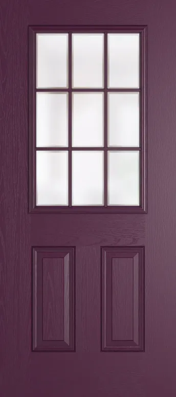 Tuscany Grid Lite composite door in Aubergine with Etch glass