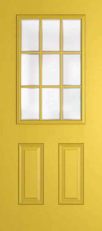 Tuscany Grid Lite composite door in Canary Yellow with Etch glass