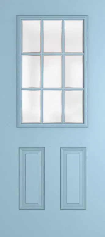Tuscany Grid Lite composite door in Duck Egg Blue with Etch glass