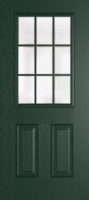 Tuscany Grid Lite composite door in Green with Etch glass