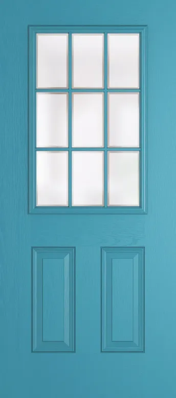 Tuscany Grid Lite composite door in Light Blue with Etch glass