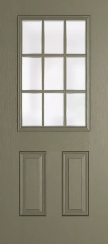 Tuscany Grid Lite composite door in Olive Grey with Etch glass