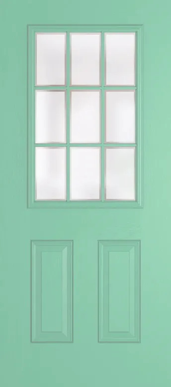 Tuscany Grid Lite composite door in Pastel Turquoise with Etch glass