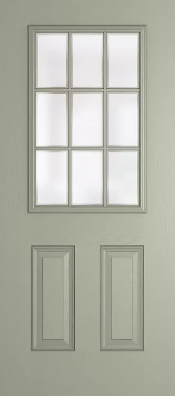 Tuscany Grid Lite composite door in Pebble Grey with Etch glass
