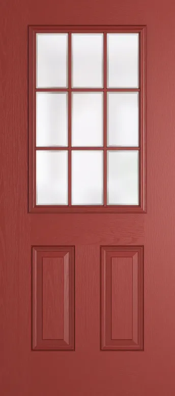 Tuscany Grid Lite composite door in Red with Etch glass