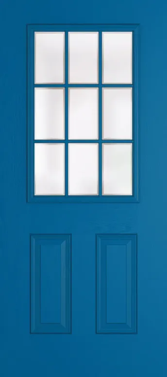 Tuscany Grid Lite composite door in Signal Blue with Etch glass