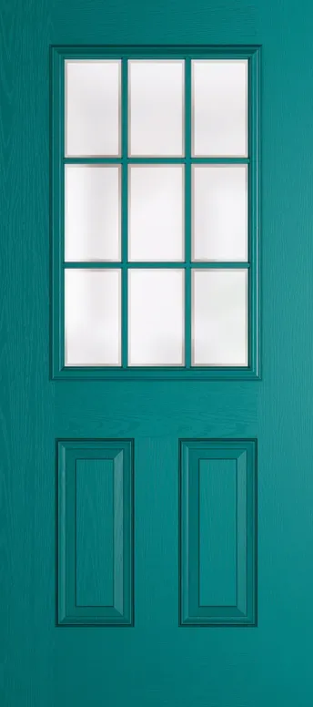 Tuscany Grid Lite composite door in Teal with Etch glass