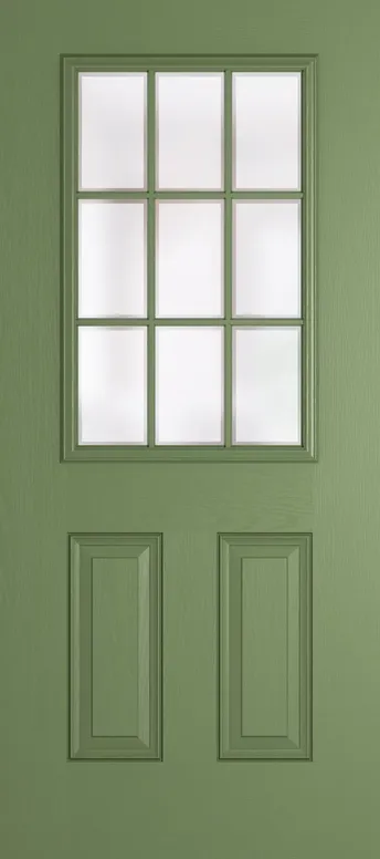 Tuscany Grid Lite composite door in Woodland Green with Etch glass