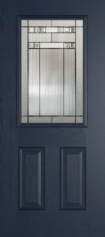 Tuscany composite door in Blue with Manhattan glass
