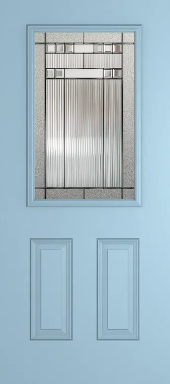 Tuscany composite door in Duck Egg Blue with Manhattan glass