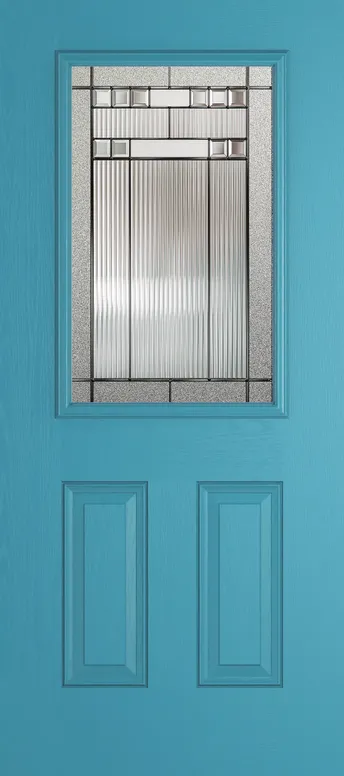 Tuscany composite door in Light Blue with Manhattan glass