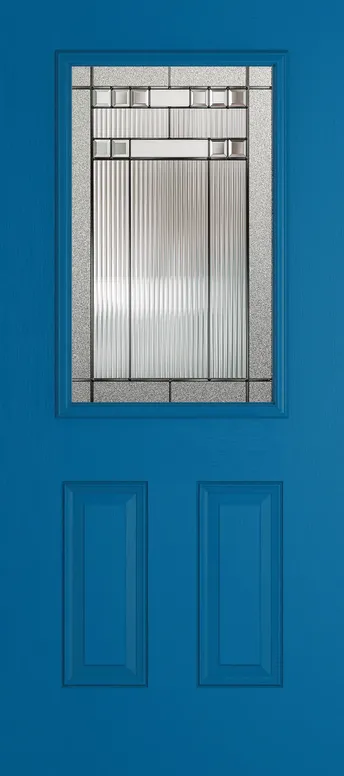 Tuscany composite door in Signal Blue with Manhattan glass