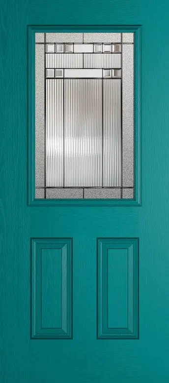 Tuscany composite door in Teal with Manhattan glass