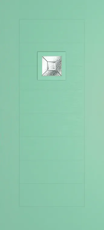 Valencia 1 composite door in Pastel Turquoise with Simplicity glass