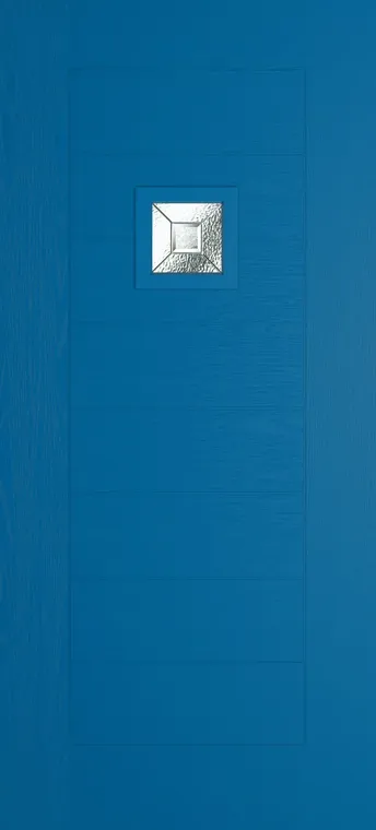 Valencia 1 composite door in Signal Blue with Simplicity glass