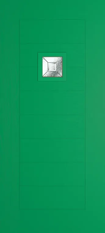 Valencia 1 composite door in Signal Green with Simplicity glass