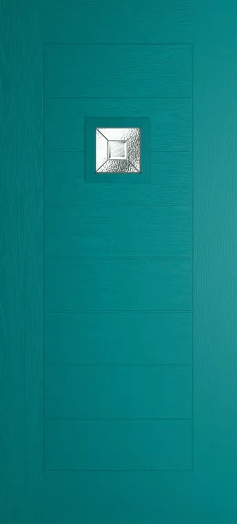 Valencia 1 composite door in Teal with Simplicity glass