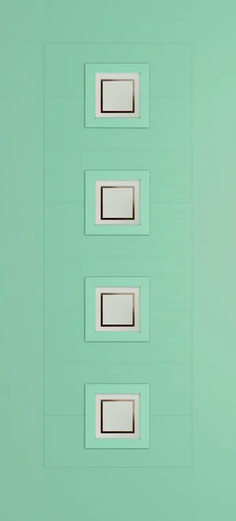 Valencia 4 composite door in Pastel Turquoise with Victorian Border glass