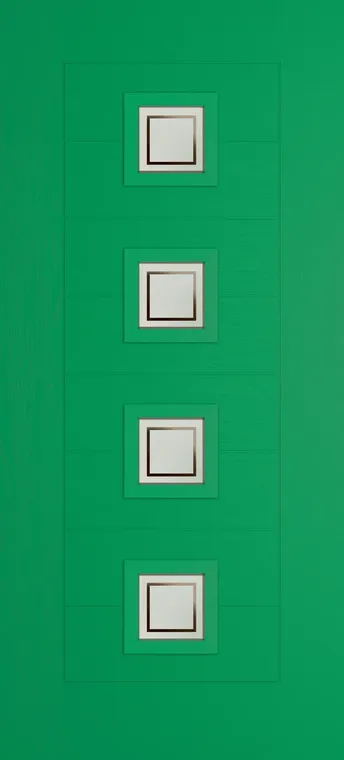 Valencia 4 composite door in Signal Green with Victorian Border glass