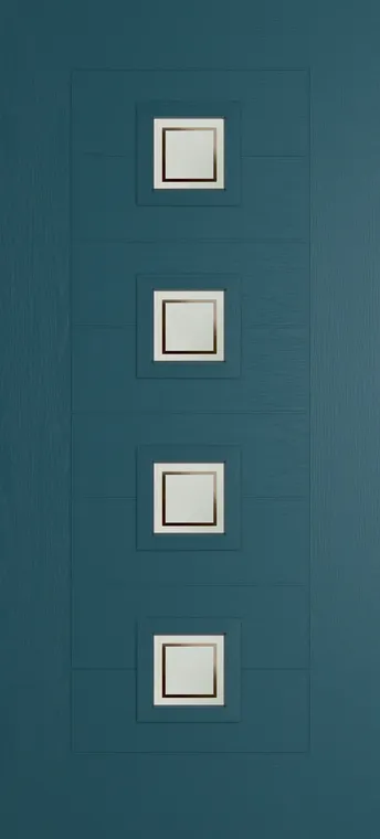Valencia 4 composite door in Tranquil Blue with Victorian Border glass