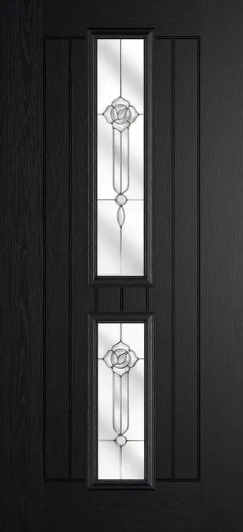 Vienna composite door in Black with Crystal Flowers glass