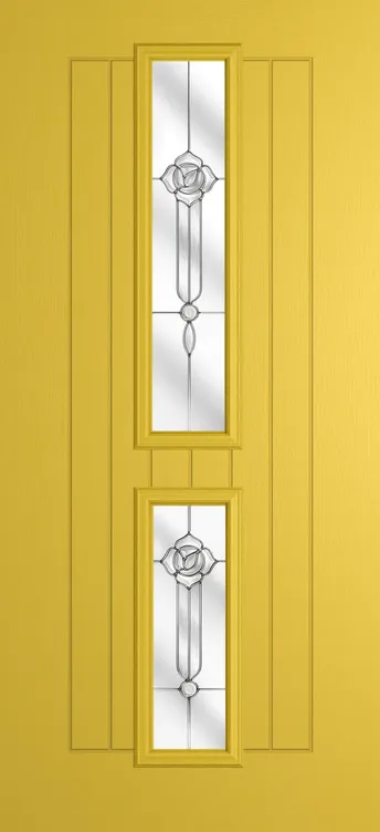 Vienna composite door in Canary Yellow with Crystal Flowers glass