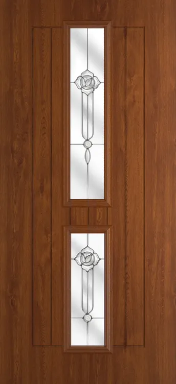 Vienna composite door in Light Oak with Crystal Flowers glass