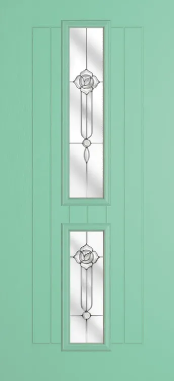 Vienna composite door in Pastel Turquoise with Crystal Flowers glass
