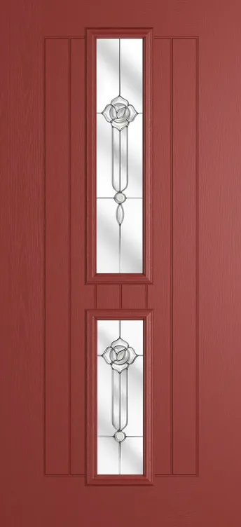 Vienna composite door in Red with Crystal Flowers glass
