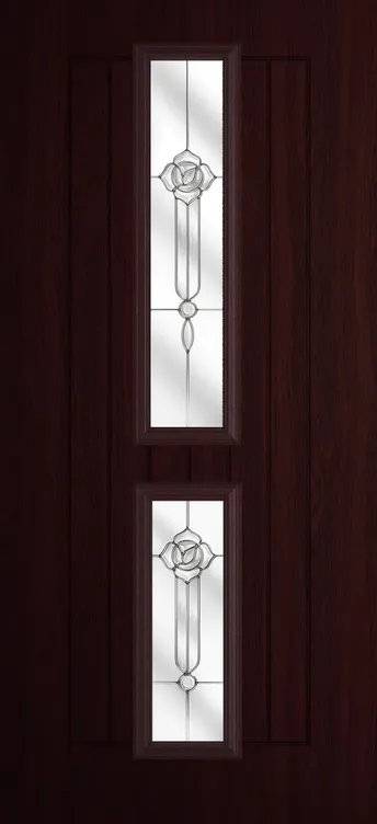 Vienna composite door in Rosewood with Crystal Flowers glass