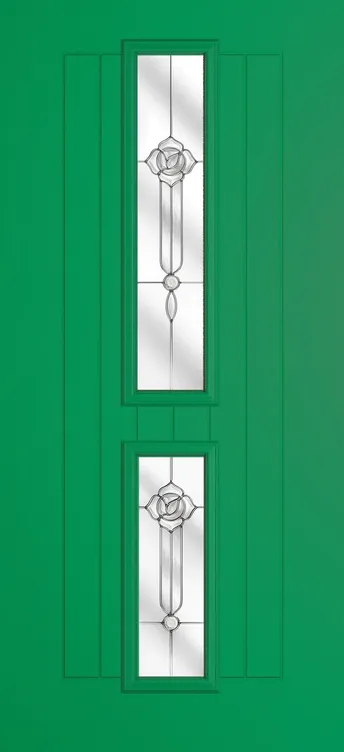Vienna composite door in Signal Green with Crystal Flowers glass